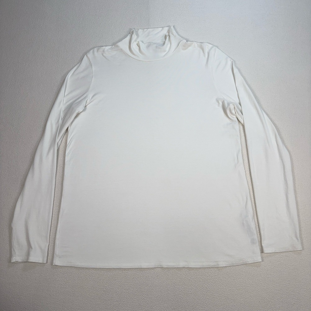 Eileen Fisher Turtle Neck Top Women's M White Viscose Soft Stretch Made in USA